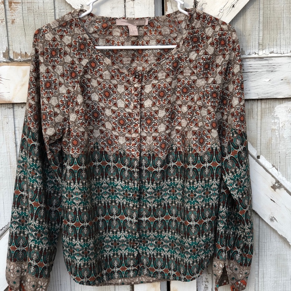 Blue and brown patterned forever 21 button up shir